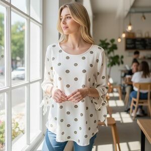 Kaileigh Polka Dot Open Sleeve Top